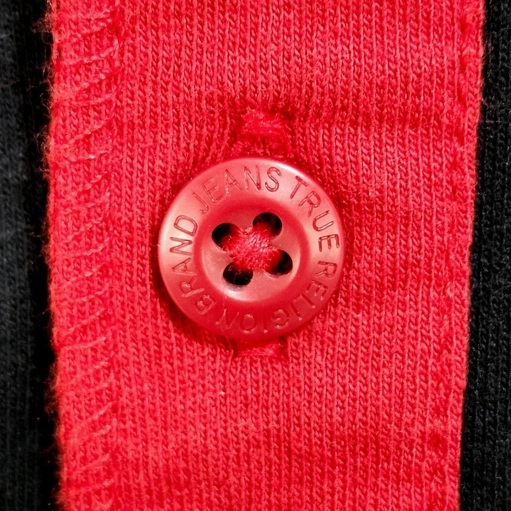 True Religion Henley Hooded Shirt Mens XL Red Black Colorblock‎ Long Sleeve